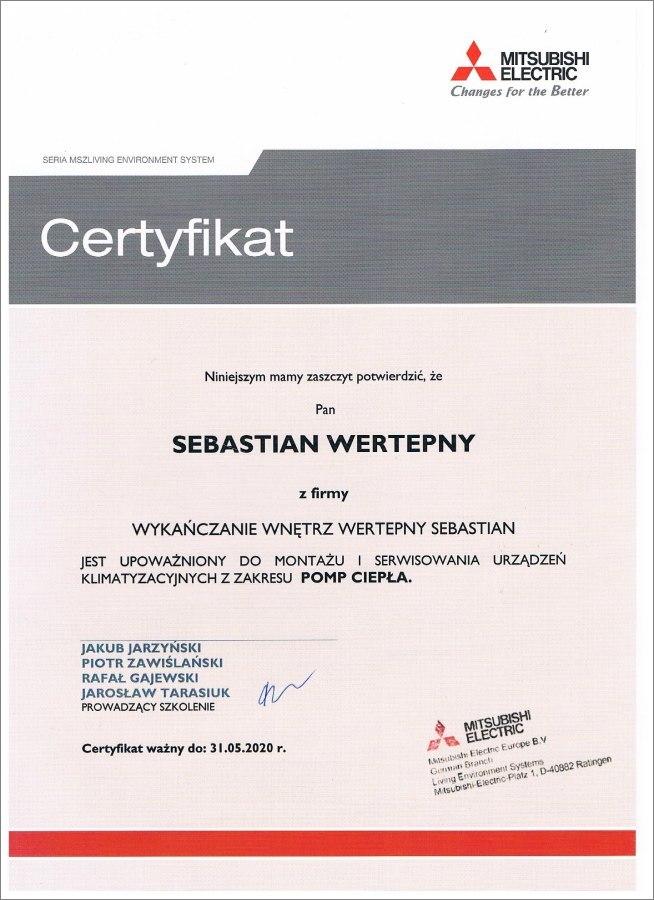 Certyfikat Mitsubishi Electric Sebastian Wertepny