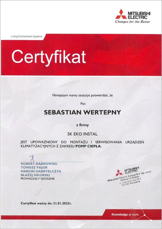 Certyfikat Sebastian Wartepny Mitsubishi Electric